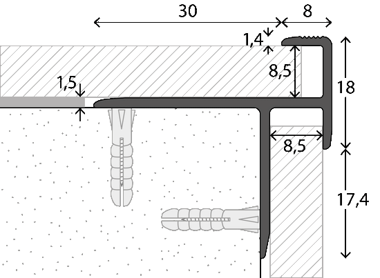 Prinz Treppenkantenprofil Nr. 270, 38 x 35,4 mm Bild